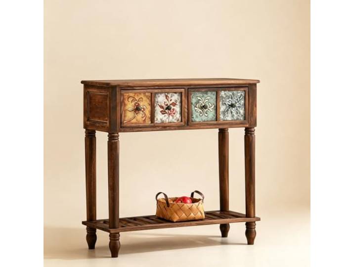 Massivholz Konsolentisch mit Schublade, schmaler Flurtisch für Eingang Stabiles Massivholz, Platzsparendes Design, Vielseitiger Eingangstisch, Einfache Montage(Brown,31.7 (80cm))
