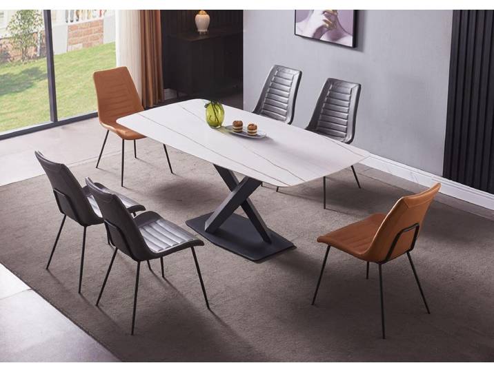 JVmoebel Esstisch Moderner Esstisch aus Edelstahl und Karbonstahl mit Steinplatte (Packung, 1-St., Tisch), Made in Europa
