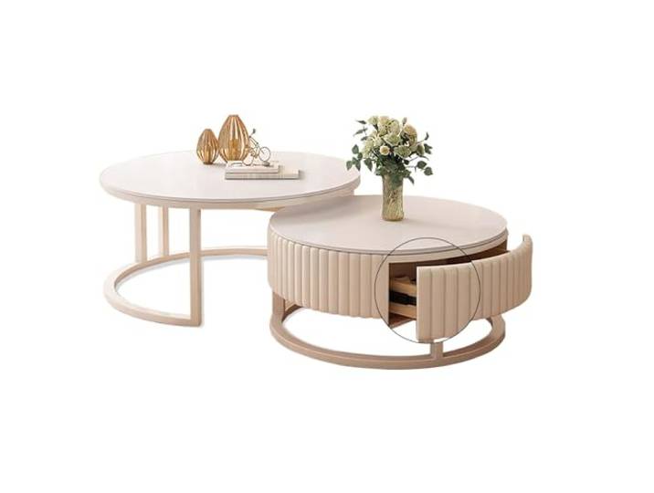 MDXVRKYBC 50+70cm Runder Couchtisch Rund 2er Set Wohnzimmertisch Rund WeiB Sofatisch Kaffeetisch Nesting Satztische Für Wohnzimmer, Balkon Und Büro, Metallgestell
