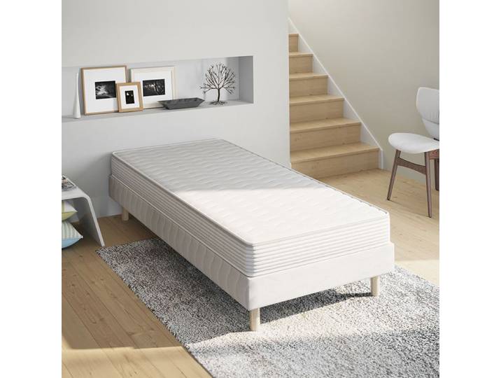 Ensemble CONFORT Sommier + Matelas 90x200 cm Hauteur 15 cm Mousse Polyuréthane 4 Pieds Confort équilibré