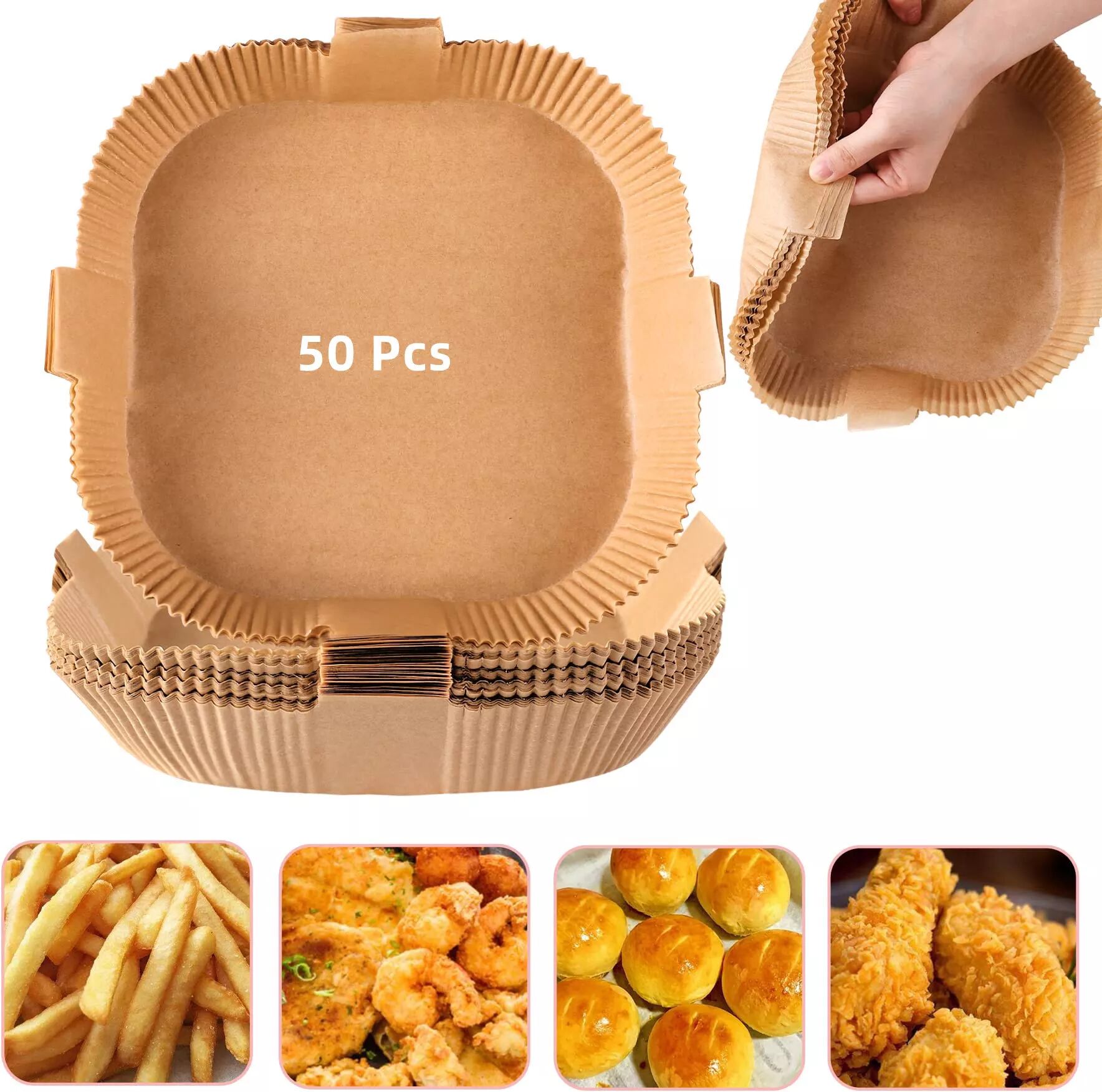 INF Air Fryer Einwegpapier mit Griff für Fritteusen 50er-Pack