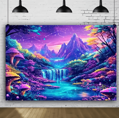 Inspire Curations Glow in the Dark Fantasy Forest Tapestry UV Reactive Wall Art For Bedroom & Party Decor wh 4615 130x150cm(4.3x4.9ft