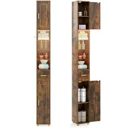 Helloshop26 - Schmaler Badezimmerschrank 20 x 20 x 181 cm optimale Aufbewahrung mit dreifarbiger Lichtleiste modernes Design aus 20_0020158