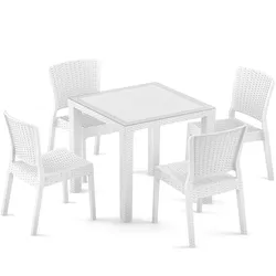 Mod. ANTARES Tischset mit 4 weißen Stühlen für den Außenbereich, für Garten, Terrasse, Bar, Restaurant