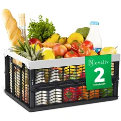 Klappboxen faltbar stabil 2x 30L Grau Schwarz baskets Einkaufskiste Klappkisten Set Tragebox Aufbewahrung Einkaufskörbe Körbe Aufbewahrung Küche