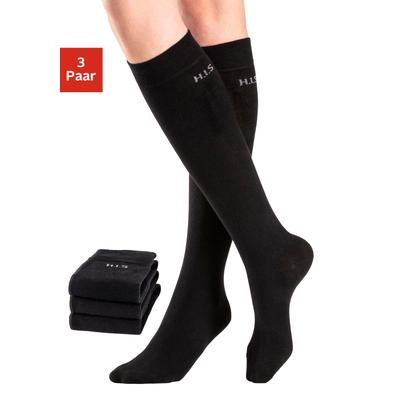 Kniestrümpfe H.I.S, Damen, Gr. 39-42, schwarz (3x schwarz), Baumwolle, Elasthan (LYCRA), Polyamid, unifarben, elastisch, Socken Kniestrümpfe, ohne einschneidendes Bündchen