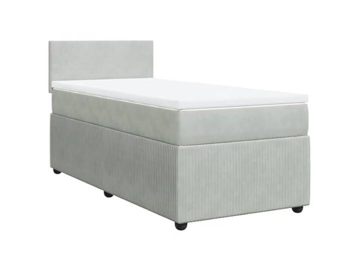 PUGYNBK Boxspringbett aus Samt, Hellgrau, 100 x 200 cm Taschenfedern, abnehmbarer Matratzenschoner, Lattenrost, atmungsaktive Unterstützung