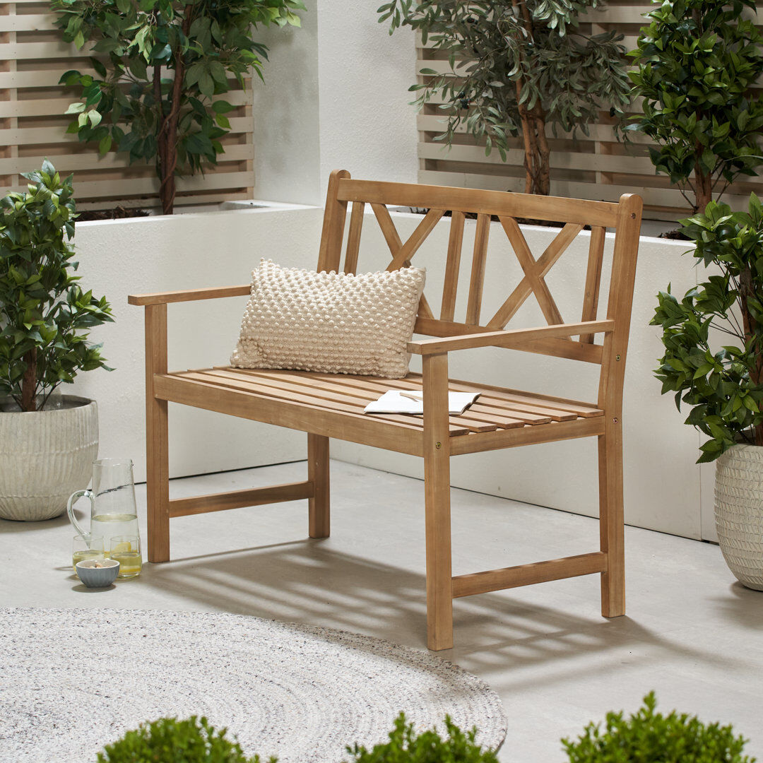 Sol 27 Outdoor Aarlo Solid Wood Acacia Outdoor Bench Light Teak 90 H x 150 W x 61 D cm