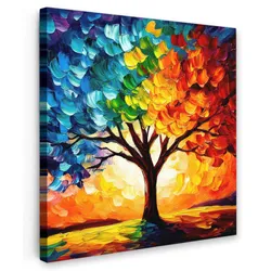 LEINWANDBILD Baum - Kunst - Natur - Sonnenuntergang Wandbild Wohnzimmer 50x50 cm