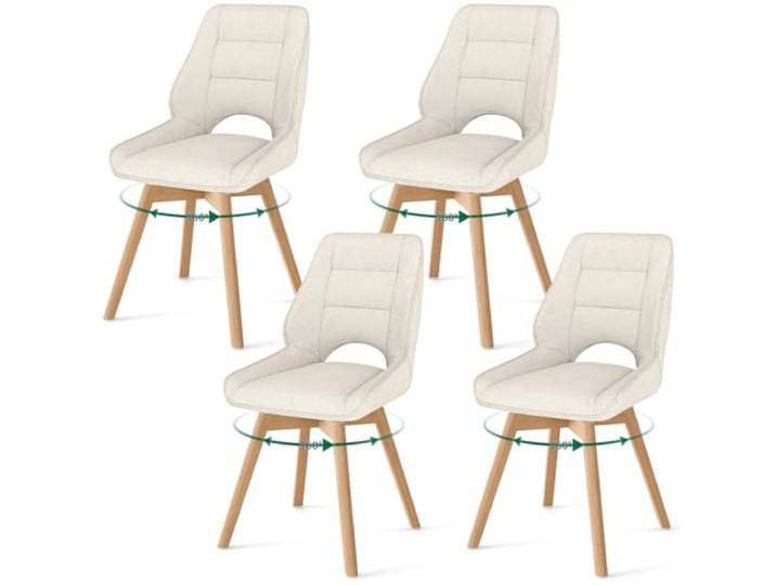 WAFTING 4er Set Drehbar Esszimmerstühle mit Massivholz Holzbeine,Beige Nordische Stühle Esszimmer mit Ausgesparter Rückenlehne, Massivbuchenbeine Stabil Für Esszimmer, Küche, Wohnzimmer