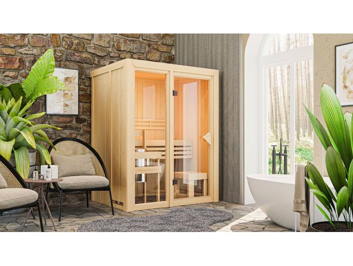 Sauna KARIBU Alani 1 , beige (natur), (ohne Ofen), Saunen, Sauna