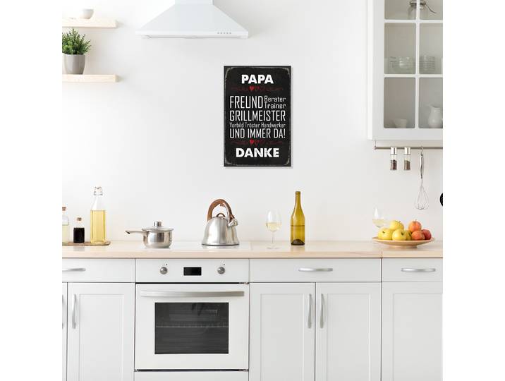 Metallbild QUEENCE Papa Grillmeister Spruch Stahlschild Blechschild , schwarz (farbe bild(er): schwarz), B:20cm H:30cm T:0,2cm, Blech, Metall, Bilder, Metallbild, 20x30x0,2cm - mit 4 Lochbohrung