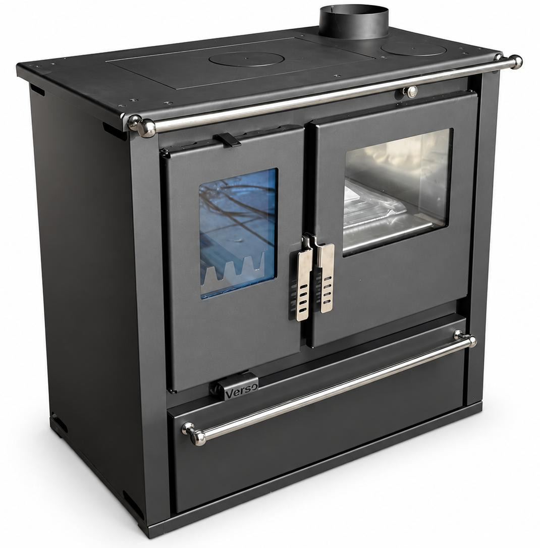 Verso CS Plus Houtfornuis met oven in Inox met stalen kookplaat en rvs oven, 7,7 kW