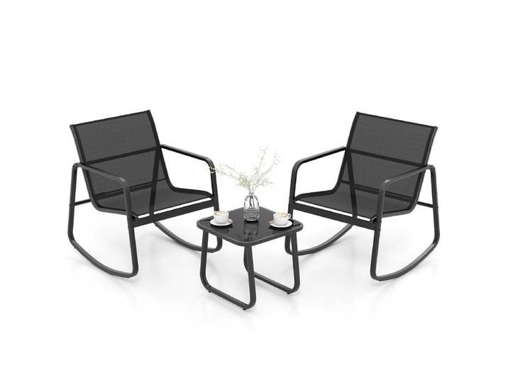 3-delige Schommelset Balkonset met 2 Stoelen en Tafel Tuinmeubelset met Zachte Schommelbeweging Zitgroep voor Terras Balkon