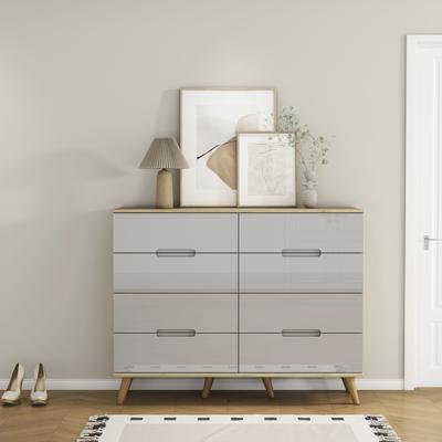 Kommode OTTO HOME "Lund", grau (natur), B:120cm H:95cm T:40cm, Sideboards, Kommode, mit glänzenden Fronten, Griffmulden, helles Holzdekor, Breite 120 cm