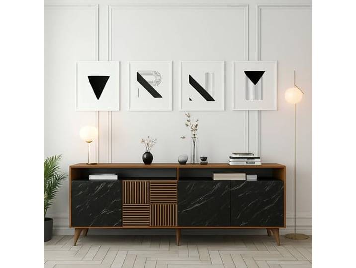 Dmora Anrichte Rotanev 180x35x78,6cm Braun 2 Regale 4 Türen, Sideboard
