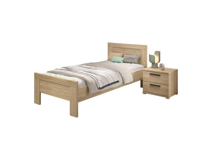 MARCO - Chambre Enfant Lit 90x200cm + Chevet Aspect Chêne clair