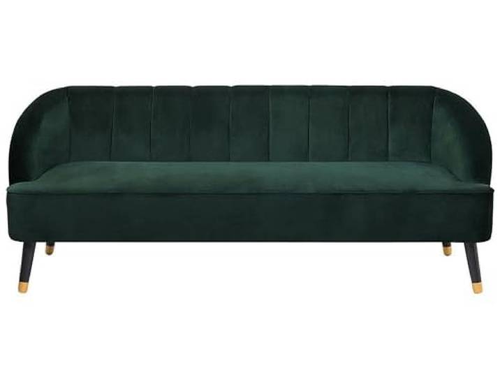 3-Sitzer Sofa Samtstoff grün gesteppt mit hohen Füßen schwarz / gold Alsvag