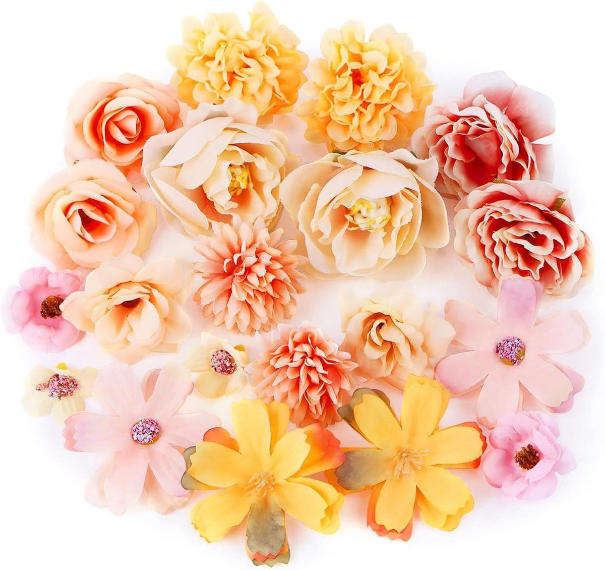 Set van 20 realistische oranje stoffen kunstbloemen voor creatieve decoratie