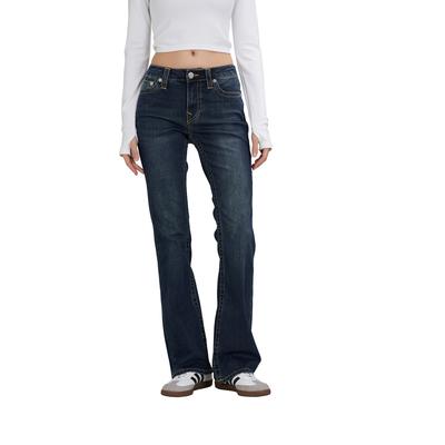 Bootcut-Jeans TRUE RELIGION "BECCA MR BOOTCUT", Damen, Gr. 31, N-Gr, blau (indigo upgrade), Denim/Jeans, Obermaterial: 66% Baumwolle, 29% Polyester, 3% Viskose, 2% Elasthan, leichte Abriebeffekte, bootcut fit lang, Jeans, Baumwolle, bootcut fit