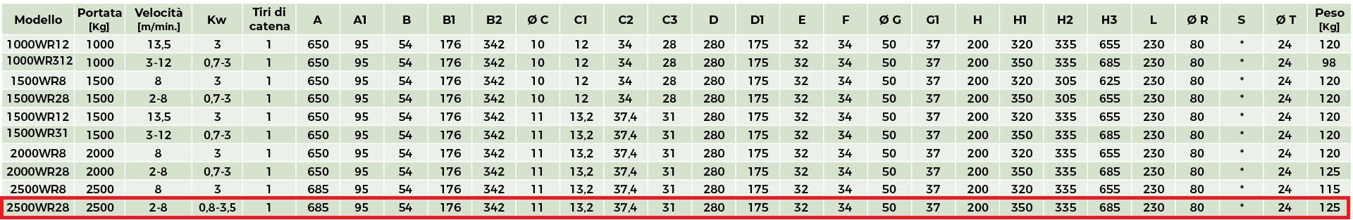 Rwm 2500WR28RE ct re 2500kg cavo gancio 9 metri "senza carrello" pulsantiera 8 metri 400v classe fem 2m