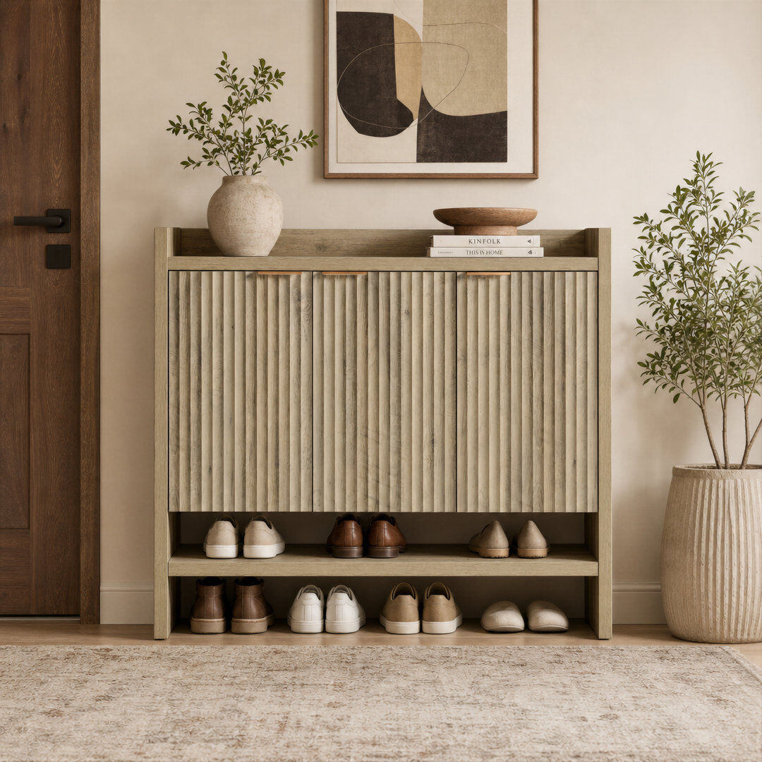 Union Rustic Nicolee 30 Pair Shoe Storage Cabinet Sand Oak 30