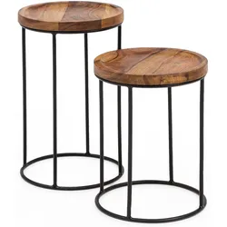 BEISTELLTISCH Set – Massivholz Metall Braun Schwarz 2-teilig Industrial