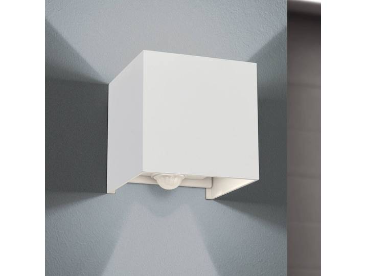ORION Außenwandleuchte mit Bewegungsmelder Cube-S, weiß / opal, Aluminium, Modern, Wandlampe