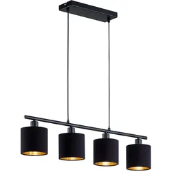 Pendelleuchte Stoffschirm Hängelampe Wohnzimmerlampe Esstischleuchte 4-Flammig, Textil schwarz-gold, E14, LxBxH 75x12x150 cm