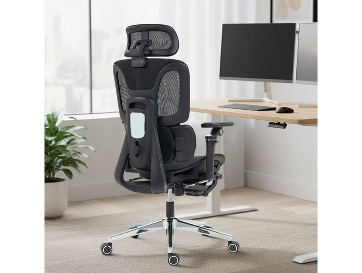 HOMCOM Chaise Bureau Ergonomique Maille Noir avec Repose-pieds