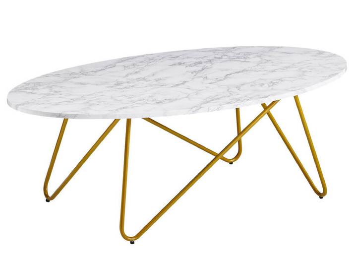 Couchtisch 120 x 60 cm Goldfarbig/Marmor Optik Weiß