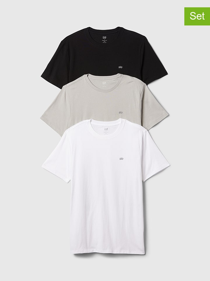 GAP 3er-Set: Shirts in Weiß/ Hellgrau/ Schwarz - S