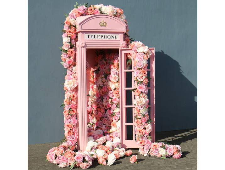 Cabine téléphonique personnalisée en métal, cabine téléphonique rose de Londres, accessoire de cabine téléphonique, boîte aux lettres rétro, cabine téléphonique florale