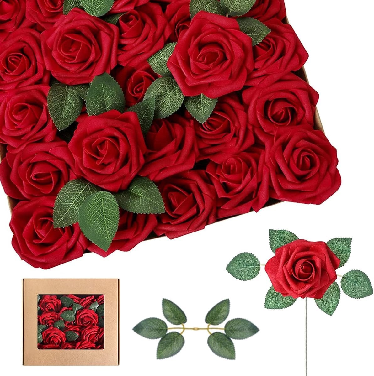 25 stuks Rode Kunstbloemen Rozenkoppen van Zacht PE Schuim voor Decoratie