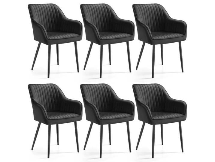 Chaise Salle à Manger - SONGMICS - Lot de 6 - Velours Rembourré - Accoudoirs - Noir d'encre