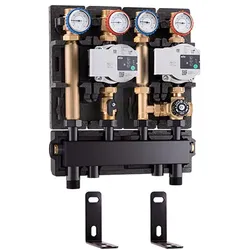Barberi Bausatz bestehend aus einem Verteiler mit integrierter hydraulischer Weiche, einer direkten Verteilergruppe und einer thermostatischen Regelgr