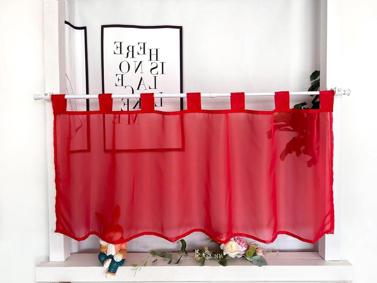 Rood Vitrage Kort Gordijn - Transparant Bistro Gordijn voor Keuken Raamdecoratie - B/D/H: 45 x 100 cm