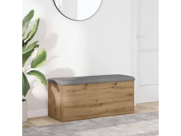 Aufbewahrungsbank Artisan-Eiche Holzwerkstoff 102x42x45 cm mit Sitzkissen Gepolstertes Sitzkissen, Stützscharniere, Flur und Wohnzimmer, 110 kg Belastbarkeit, glatte Oberfläche