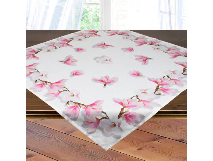 Mitteldecke DELINDO LIFESTYLE Magnolien Gr. 1, weiß, B:85cm L:85cm, Polyester, Tischdecken, Mitteldecke, Glattes Gewebe, bedruckt