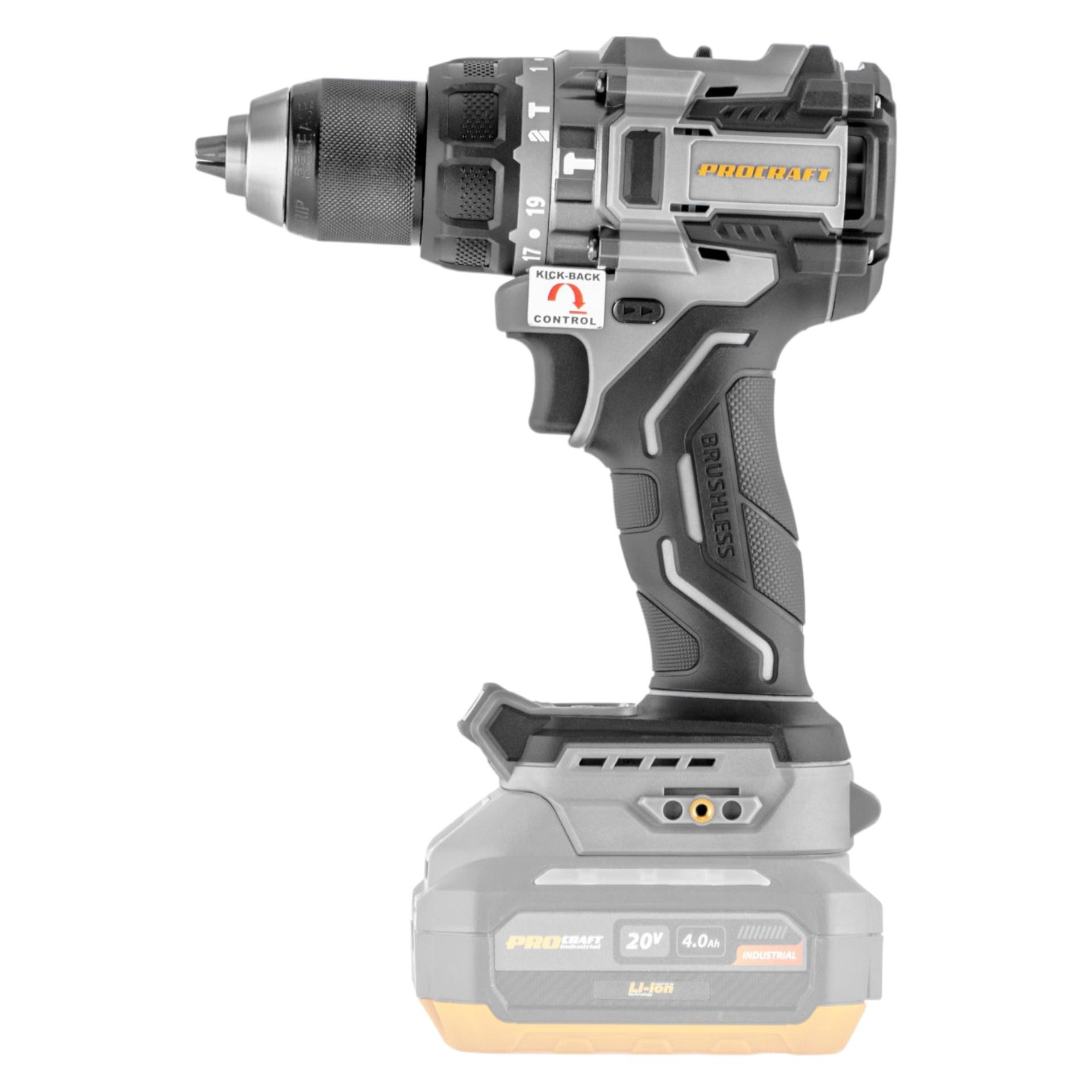 Procraft Industrial CD20C-BB Akku Schlagbohrschrauber 20 V 120 Nm Brushless + 1x Akku 4,0 Ah + (Schlagbohrschrauber) (CD20C-BB)