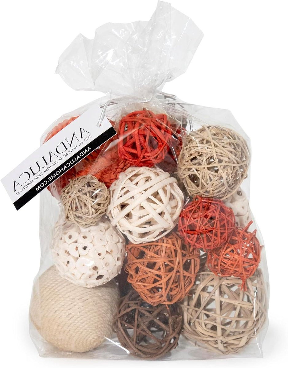 Decoratieve Ballen Tas Oranje - Mix van Rotan Accent voor Herfst Woondecoratie - Maat M