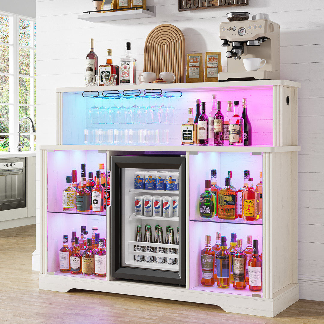 Metro Glass Wine Cabinet with Freestanding Wine Cooler Refrigerator, 4 Removable Wine Shelves, RGB Light White 120cm H X 120cm D X 44cm L