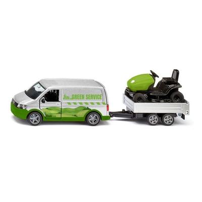 Siku 2005 - VW T6 mit Rasentraktor, Green Service, silber/grün, 280x75x48mm