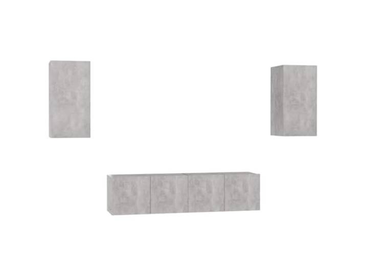 LMTYOENFG 4-TLG TV-Schrank Set Wandmontiert Betongrau Holzwerkstoff Wandhängendes Lowboard-Set im modernen Beton-Look für Wohnzimmer & Schlafzimmer, Platzsparend mit flexiblem Stauraum.