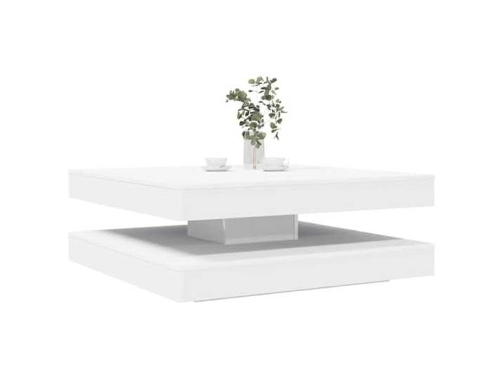 pokgdf Couchtisch 360-Grad Drehbar Weiß 90x90x34,5 cm Wohnzimmertisch 360-Grad drehbar, untere Ablage, pflegeleichte Oberfläche, modernes Design, stabiler Holzwerkstoff