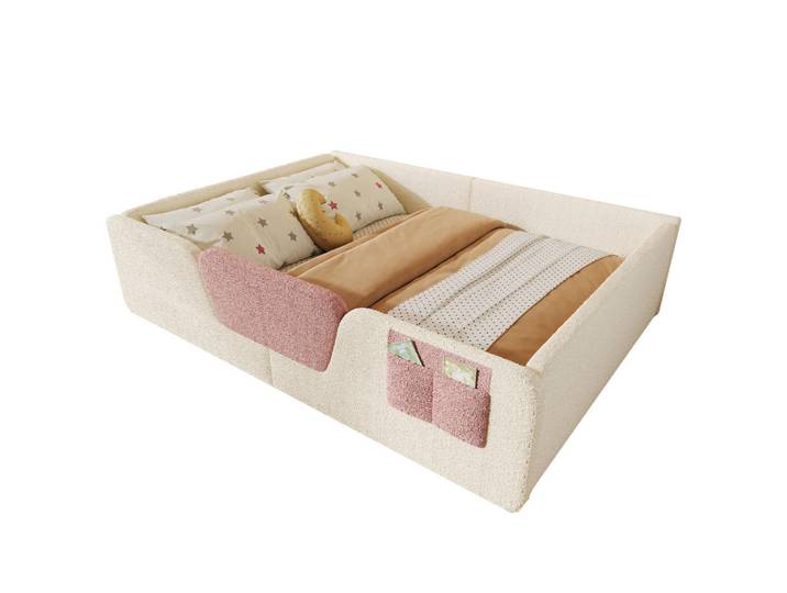 Stilvora Kinderbett 140/190 cm in Beige mit abnehmbaren Seitengittern und Stofftasche Velours-Design, 140x190 cm, Babymöbel & Kindermöbel, Kinderzimmer & Jugendzimmer, Kinderbetten