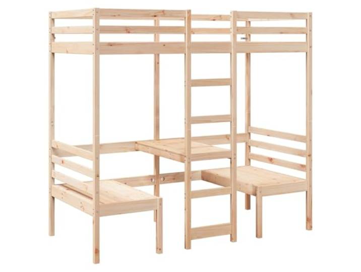 PUGYNBK Hochbett, Massivholz, 90 x 190 cm, mit Schreibtisch Massives Kiefernholz, Leiter und Geländer, Lattenrost, ideal für kleine Räume