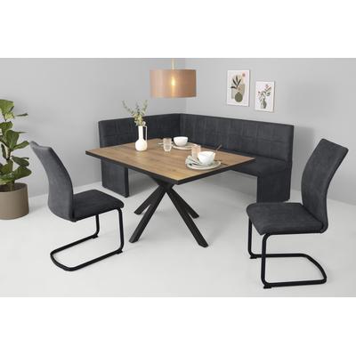 Essgruppe HELA "SPREE", braun (artisan eiche, schwarz, vt anthrazit, vintage anthrazit), Microfaser, rechtsbündig, Sitzmöbel-Sets, Essgruppe, Esstisch 140x90 cm mit Dickkante, Microfaserbezug