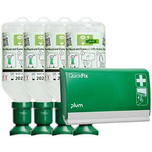 Plum Augenspülung sterile, NaCl, Set, inkl. Pflasterspender, 4 x 500ml