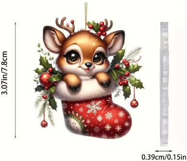 Inspire Curations Acrylic Christmas Hanging Ornaments Set Santa Deer Elk Flat Tree Decorations For Holiday Decor c